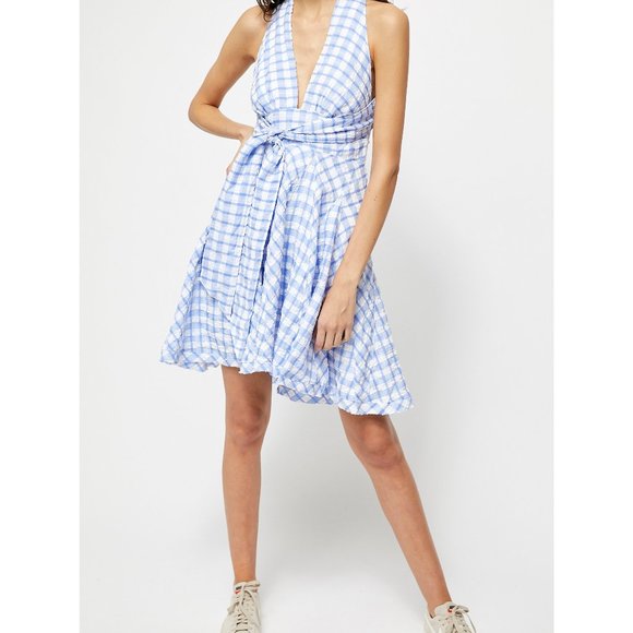 Twist Mini Dress Plaid Blue 